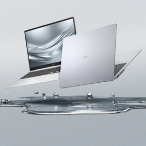 메탈릭 오브제와 함께 LG그램 노트북 2대 떠있는 이미지